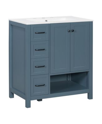 30 Inch Bathroom Vanity Cabinet with Sink Top Two Doors and Two Drawers Solid Wood Open Shelf MDF One Package