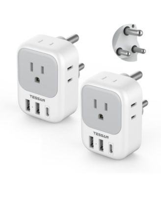 South Africa Plug Adapter 2 Pack, Type M Power Adapter with 4 AC Outlets 3 USB Ports(1 USB C), Travel Adaptor