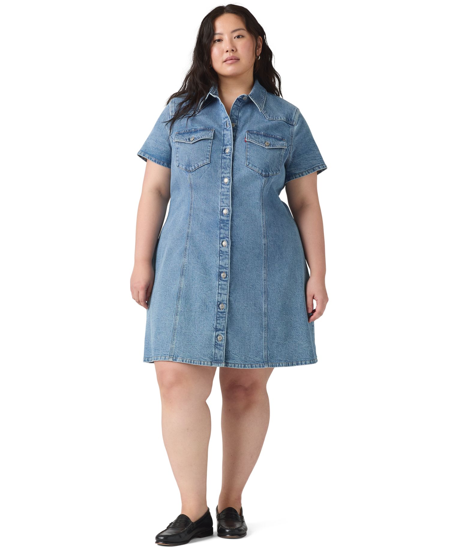 Plus Size Trace Western Short-Sleeve Collared Dress