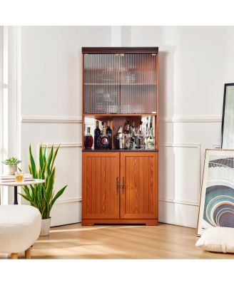 70.86" Tall 5-Tier Corner Storage Cabinet with Glass Doors and Mirrored Back