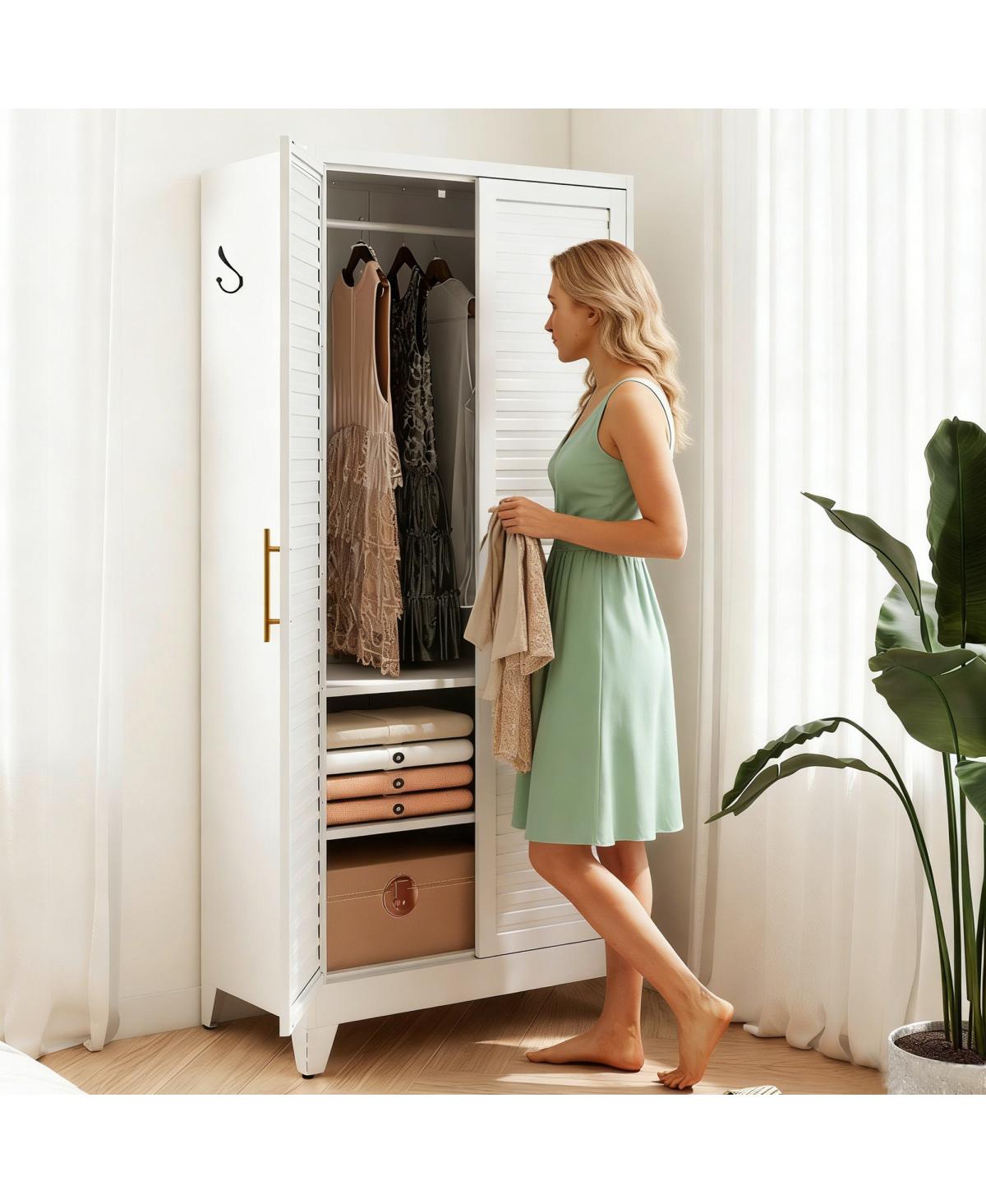 Streamdale Furniture 71" Tall 2-Door Metal Portable Wardrobe Closet
