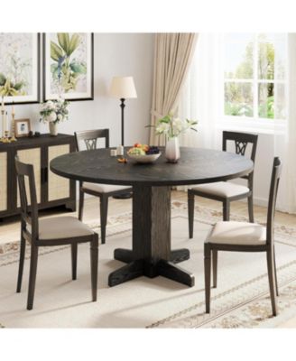 Round Dining Table for 4-6, Farmhouse Style with Pedestal Base for Living or Dining Room