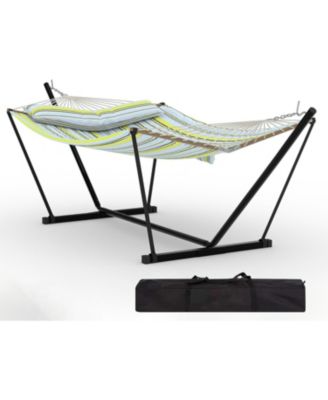 2 Person Outdoor Hammock with Stand, Heavy Duty Portable Double Hammock with Balance Rope, MAX 450 LBS Capacity for Patio, Backyard