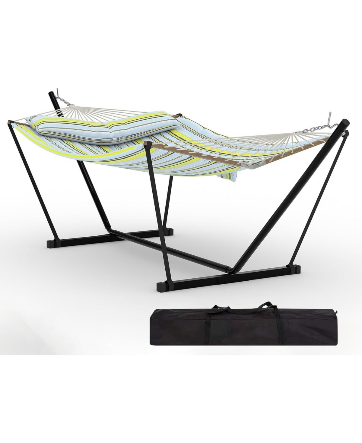 gaomon 2 Person Outdoor Hammock with Stand, Heavy Duty Portable Double Hammock with Balance Rope, Max 450 Lbs Capacity for Patio, Backyard - Blue gree
