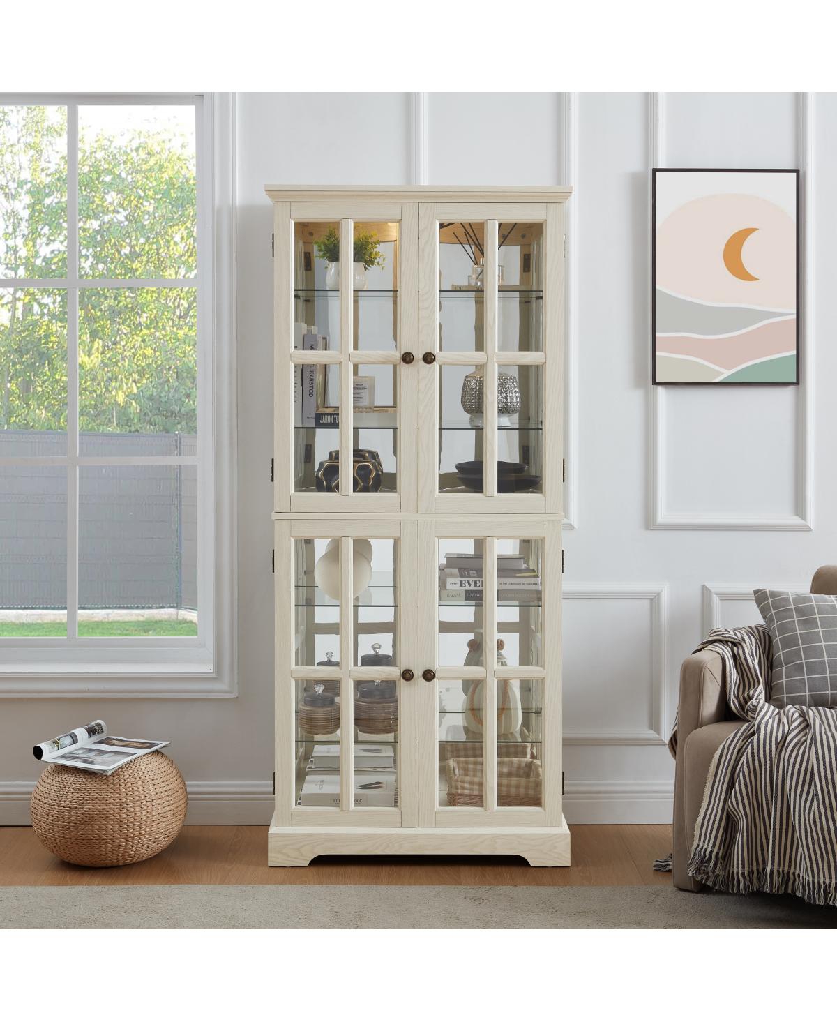 Streamdale Furniture Antique 4-Door Glass Curio Display Cabinet with Adjustable Shelves