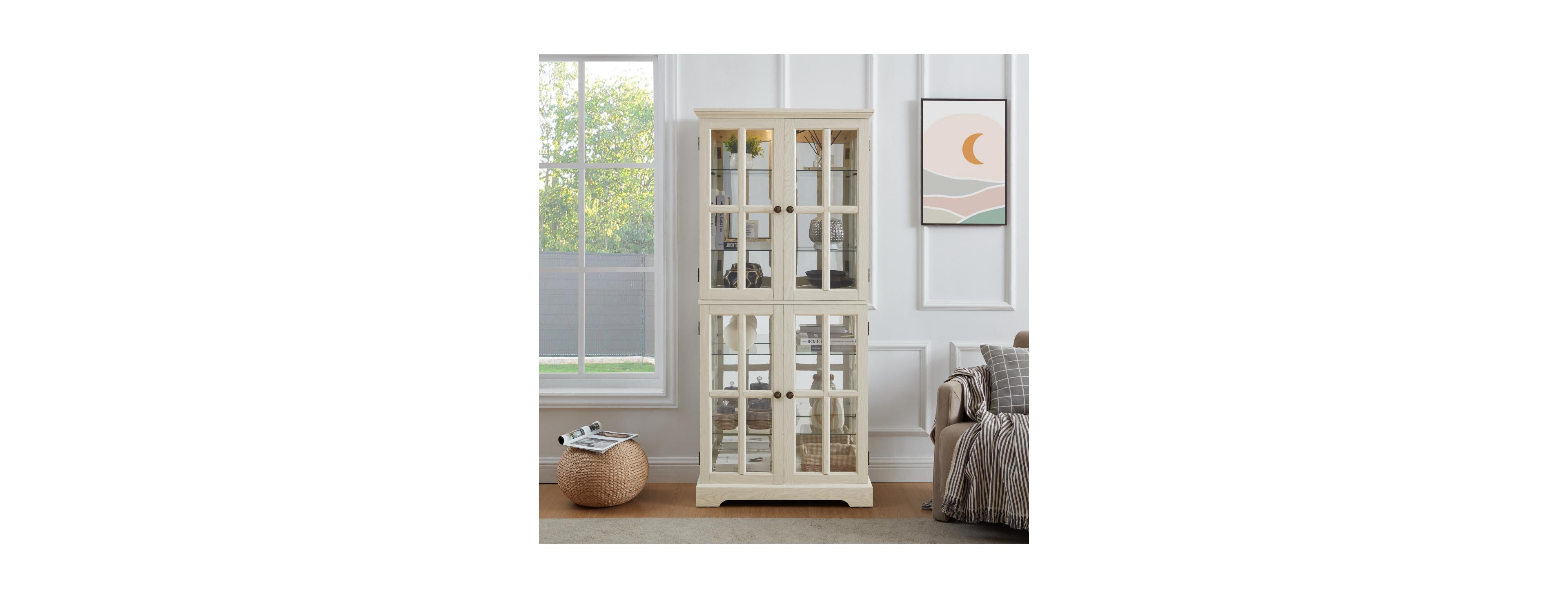 Streamdale Furniture Antique 4-Door Glass Curio Display Cabinet with Adjustable Shelves