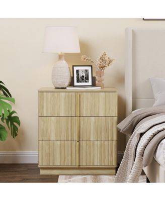 25.39" Vertical Stripe Vintage 3-Drawer Nightstand Retro Cabinet