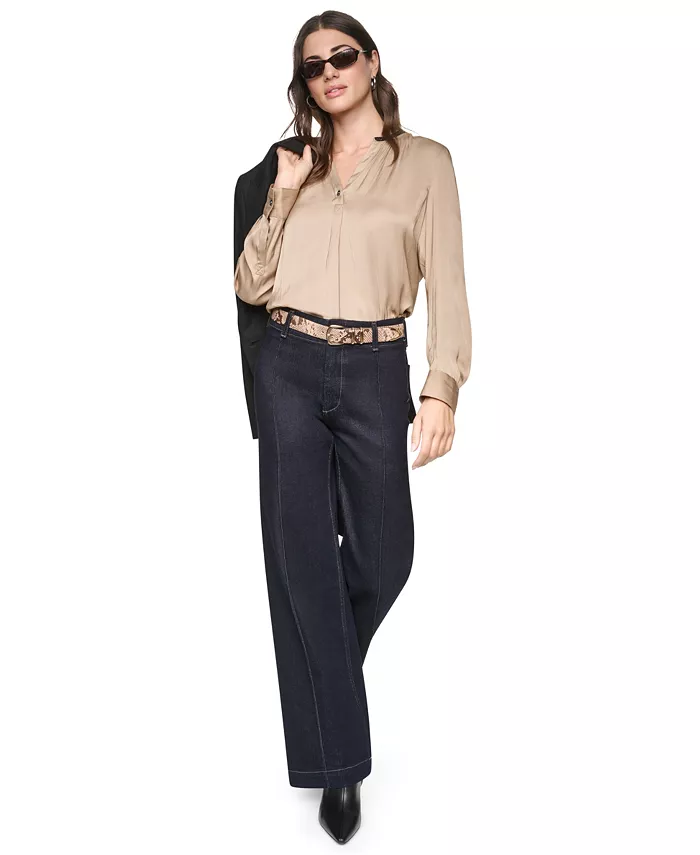 Women's V-Neck Satin Long-Sleeve Top - thumbnail 6