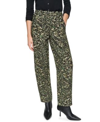 Women's Printed Sanded Twill Barrel-Leg Pants