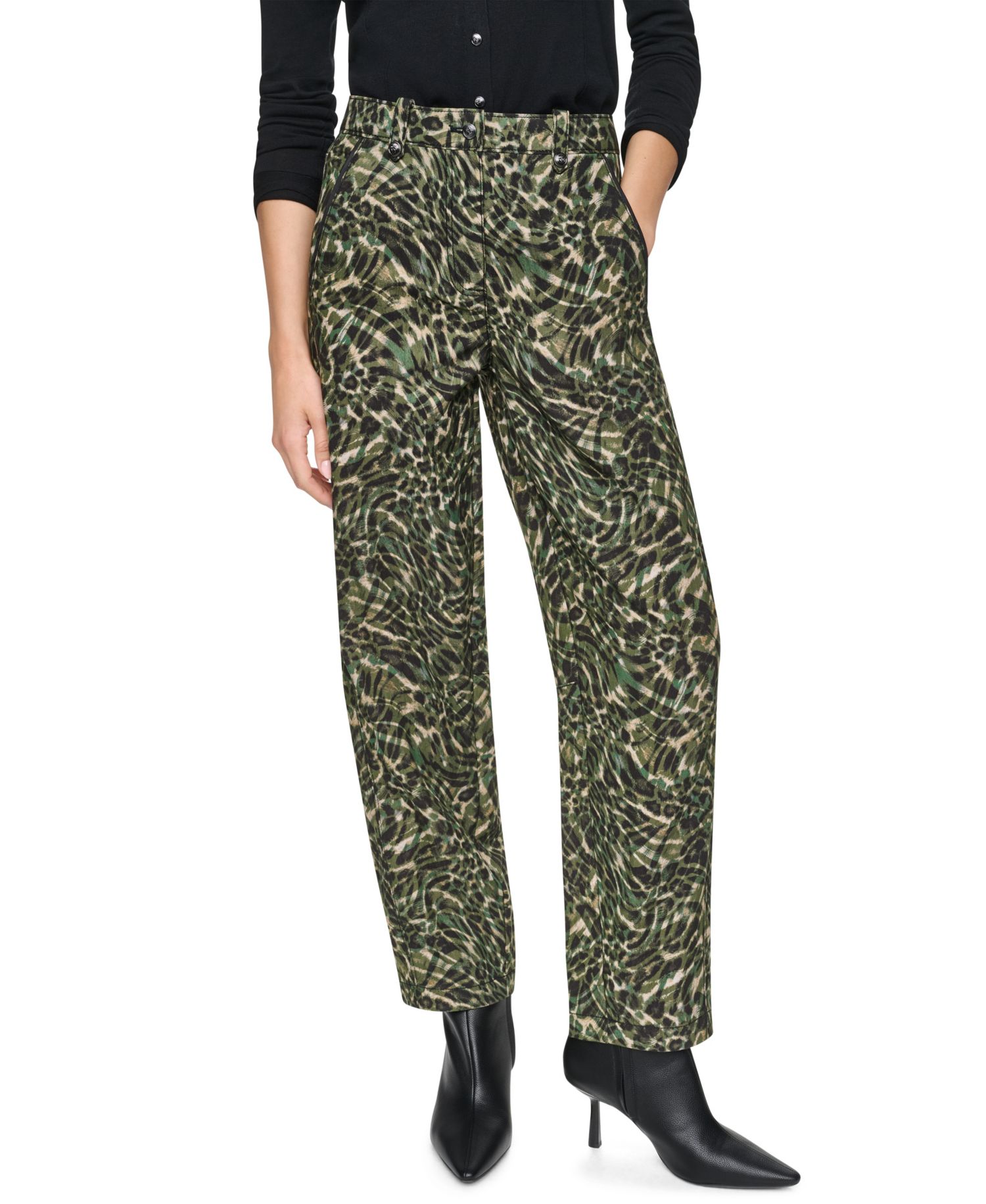 Women's Printed Sanded Twill Barrel-Leg Pants