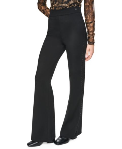 Женские брюки DKNY Stud Detail Pull-On Wide-Leg Ponte, цвет: Чёрный