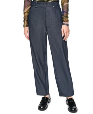 Women's Barrel-Leg Mid-Rise Indigo Sanded Twill Pants