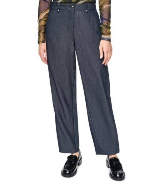 Женские брюки DKNY Barrel-Leg Mid-Rise Indigo Sanded Twill, цвет: Тёмный индиго варёный
