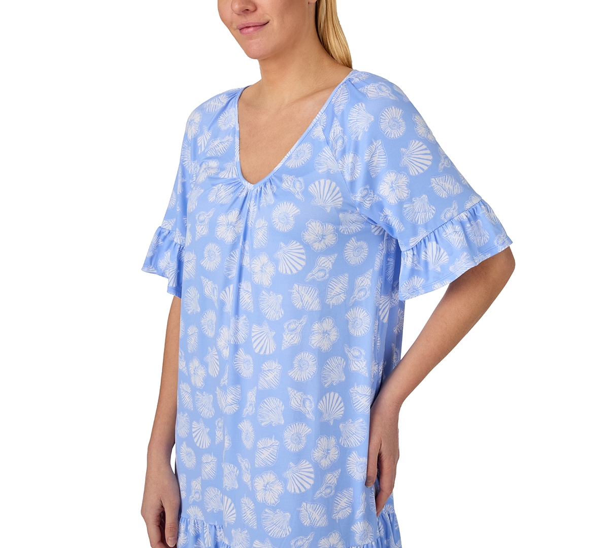 Ellen Tracy Women's Short-Sleeve V-Neck Pull-On Sleep Tunic