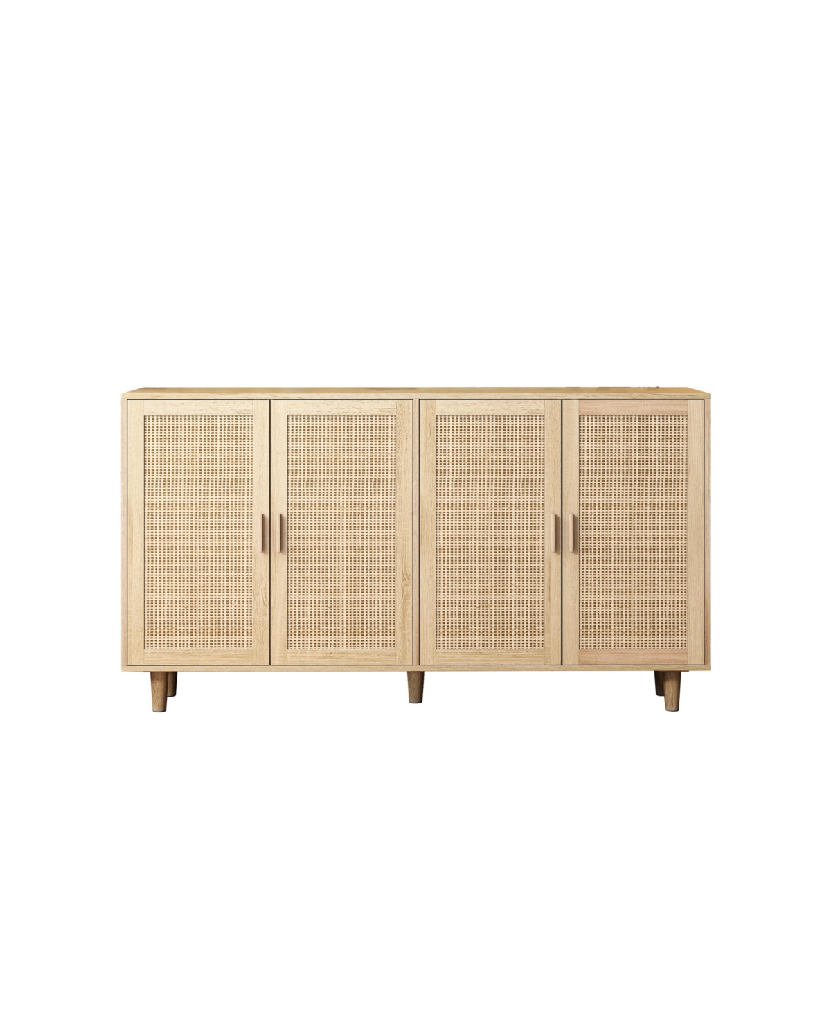 flynama 62.2 Inch Natural Rattan Four-Door Storage Cabinet Particle Board Solid Wood Leg Adjustable Shelf Household Sideboard Cabinet