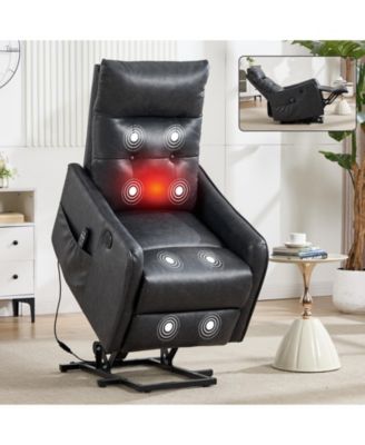 Power Lift Recliner Chair with Massage and Heat, 155degree(s) Reclining Chair with USB Port, PU Leather