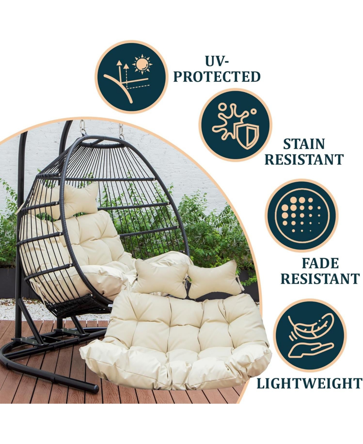 LeisureMod 2-Person Polyester Cushions for Swing Chairs and Hammocks