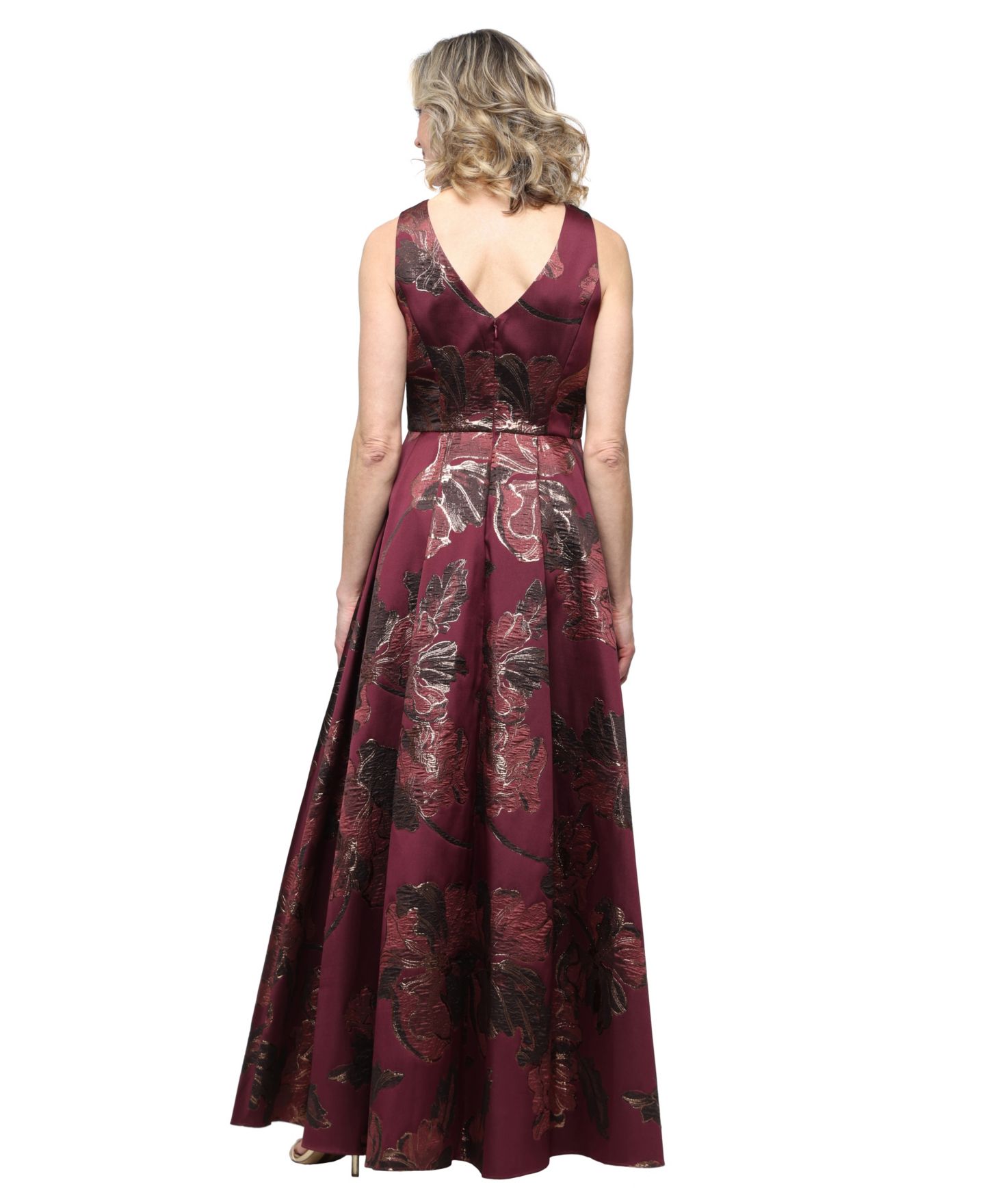 Женское платье Alex Evenings Floral-Print Boat Neck Sleeveless Dress, цвет: Винный — фото 3