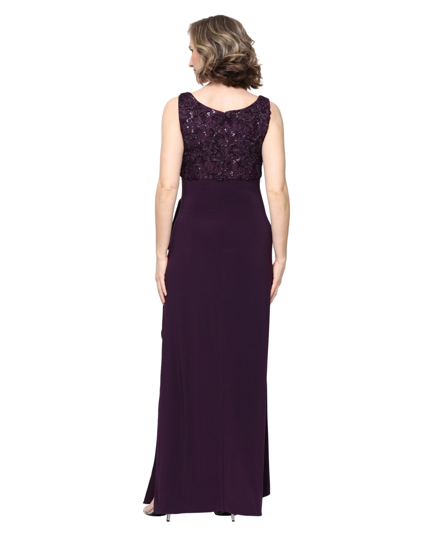 Женские платья Alex Evenings Petite Lace Jacket and Ball Gown, 2-Piece Set, цвет: Глубокий сливовый — фото 3