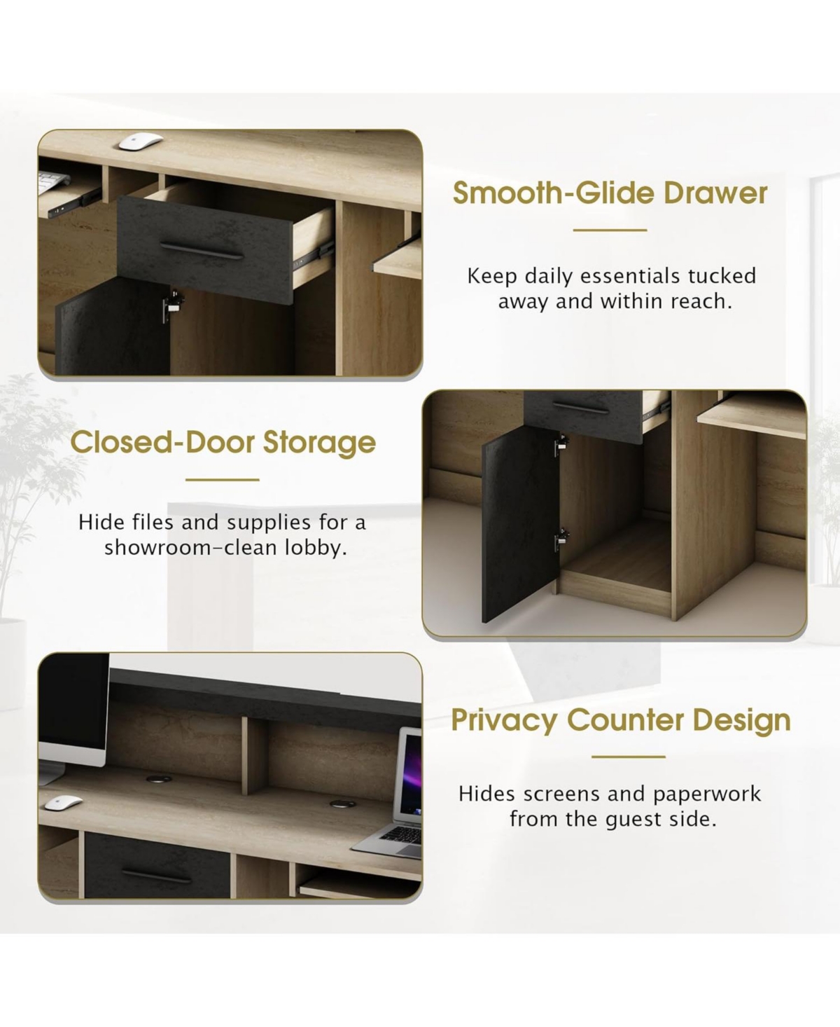 Logicfox Privacy Counter Design Modern Reception Desk with Dual Keyboard Trays and Cable Grommets