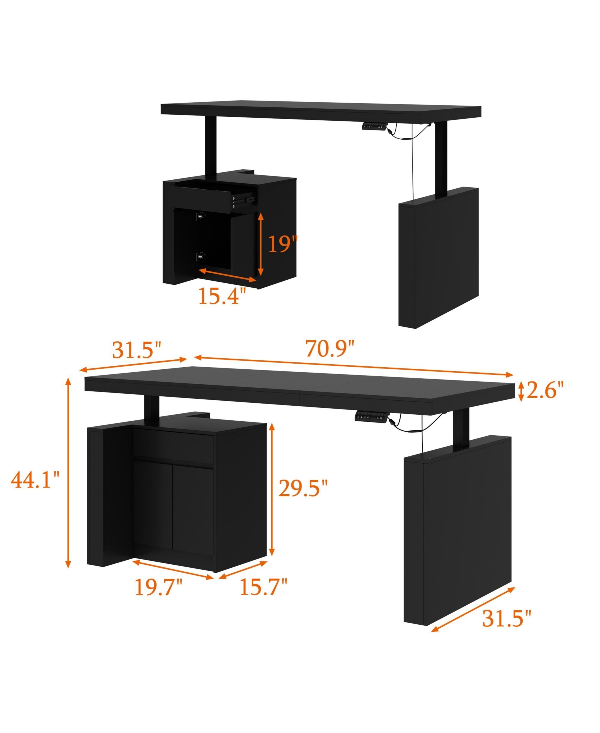 Homsee Electric Standing Desk with Storage Cabinet - Height-Adjustable Desk with Soft-Close Drawers and Handleless Design