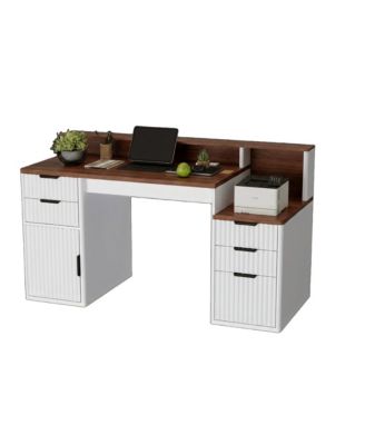 Computer Desk with Hutch and Printer Stand - Ripple Door Design, Space Saving Home Office Desk, Sturdy Board Construction