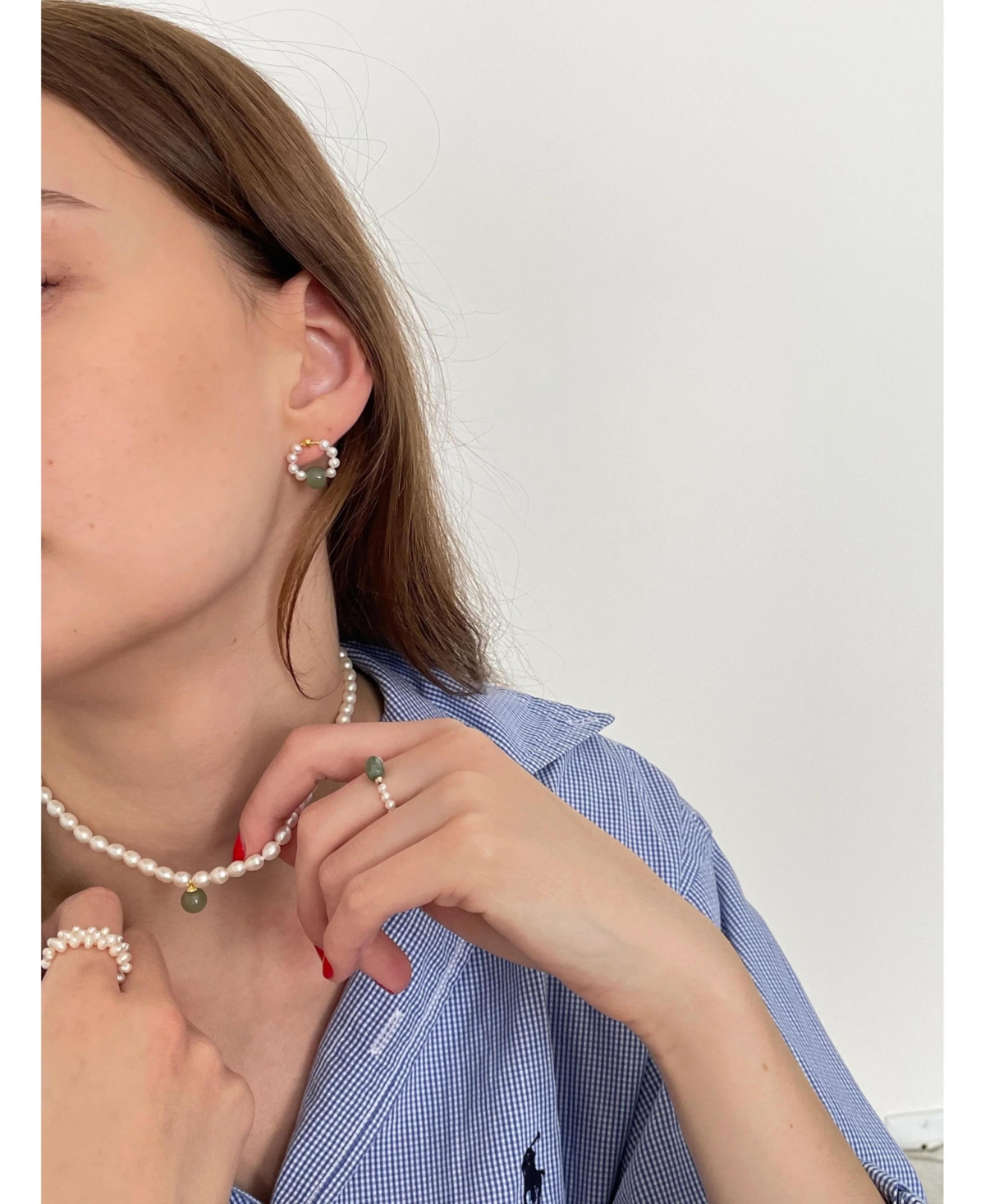 Isa — Beaded pearl jade hoop earrings
