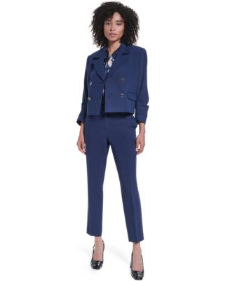 Women's Cropped Two-Button Blazer, Long-Sleeve Blouse and Mid-Rise Ankle Pants