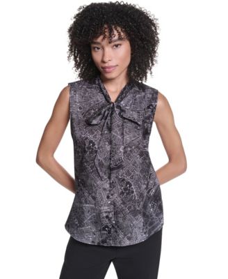 Women's Sleeveless Mock-Neck Button-Front Blouse