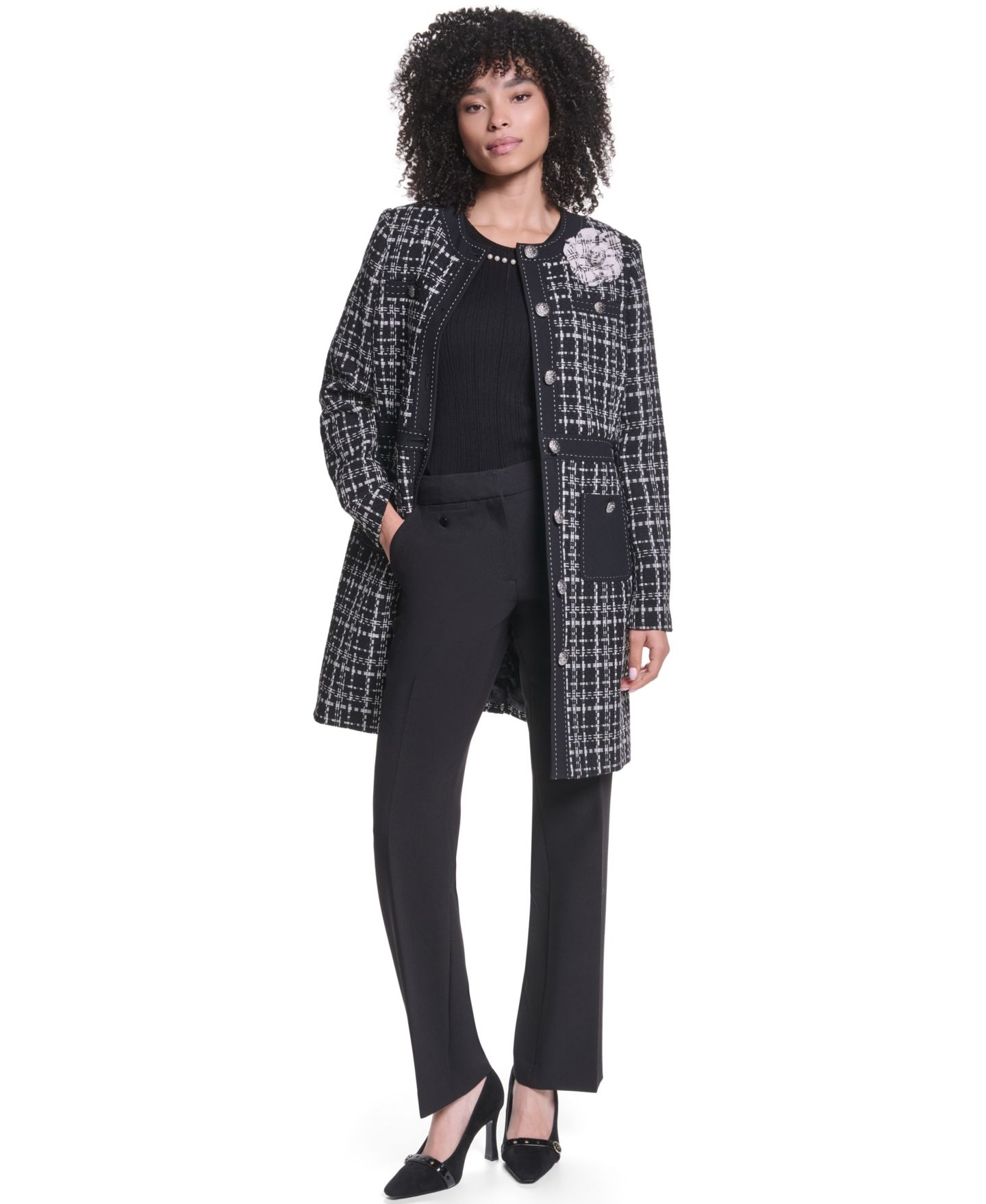 Женская куртка KARL LAGERFELD PARIS Round Neck Seven-Button, цвет: Чёрный — фото 6