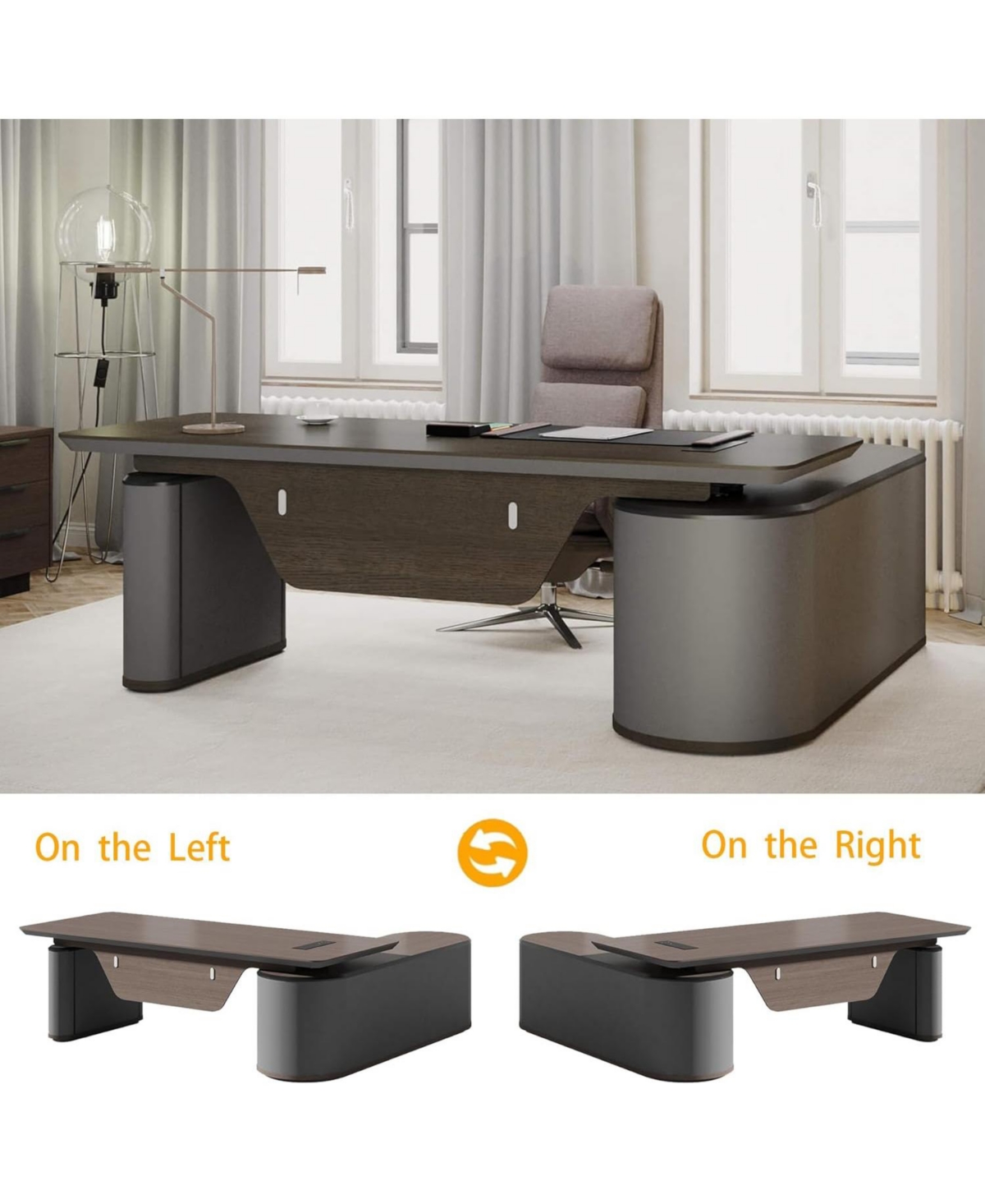 Logicfox Sit and Stand L Shaped Executive Desk Adjustable Luxury Office with File Cabinet