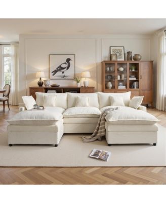 108" U-Shaped Modular Sectional Sofa with 2 Ottoman, Comfy Chenille Cloud Couch Deep Seat Sofa Bed with 5 Pillows for Living Room, 5-Seater
