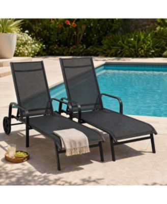 Set of 2 Adjustable Outdoor Chaise Lounge Chairs with Textilene Mesh, Steel Frame and Reclining Back for Patio.