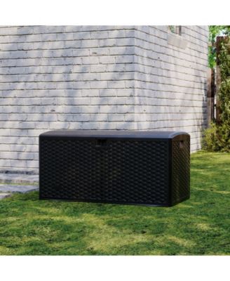 99 Gallon Outdoor Resin Deck Box, 50 Inch Weatherproof Storage Bench with Hydraulic Lift and Lock for Patio or Garden