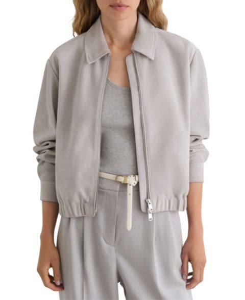 Женские куртки REISS Women's Lottie Cropped Leather Elasticated-Hem Bomber Jacket