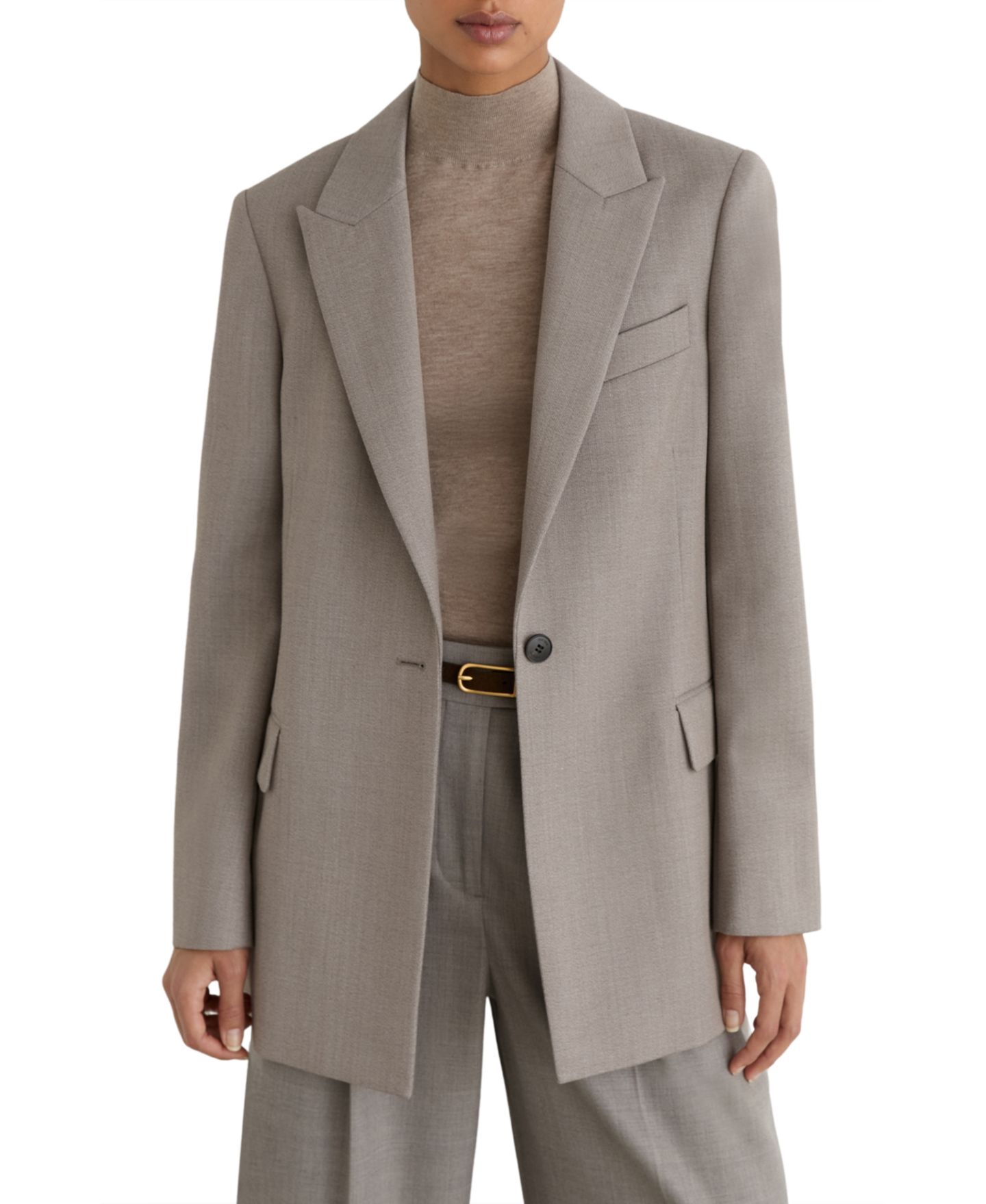 Женский пиджак REISS Briony Wool-Blend Belted Single-Breasted Blazer, цвет: Серый — фото 1
