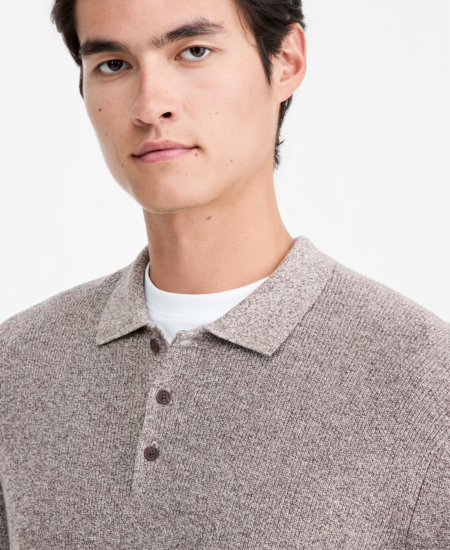 Мужской свитер Alfani Polo Long-Sleeve Regular-Fit Fully-Fashioned-Sleeve, цвет: Какао — фото 2
