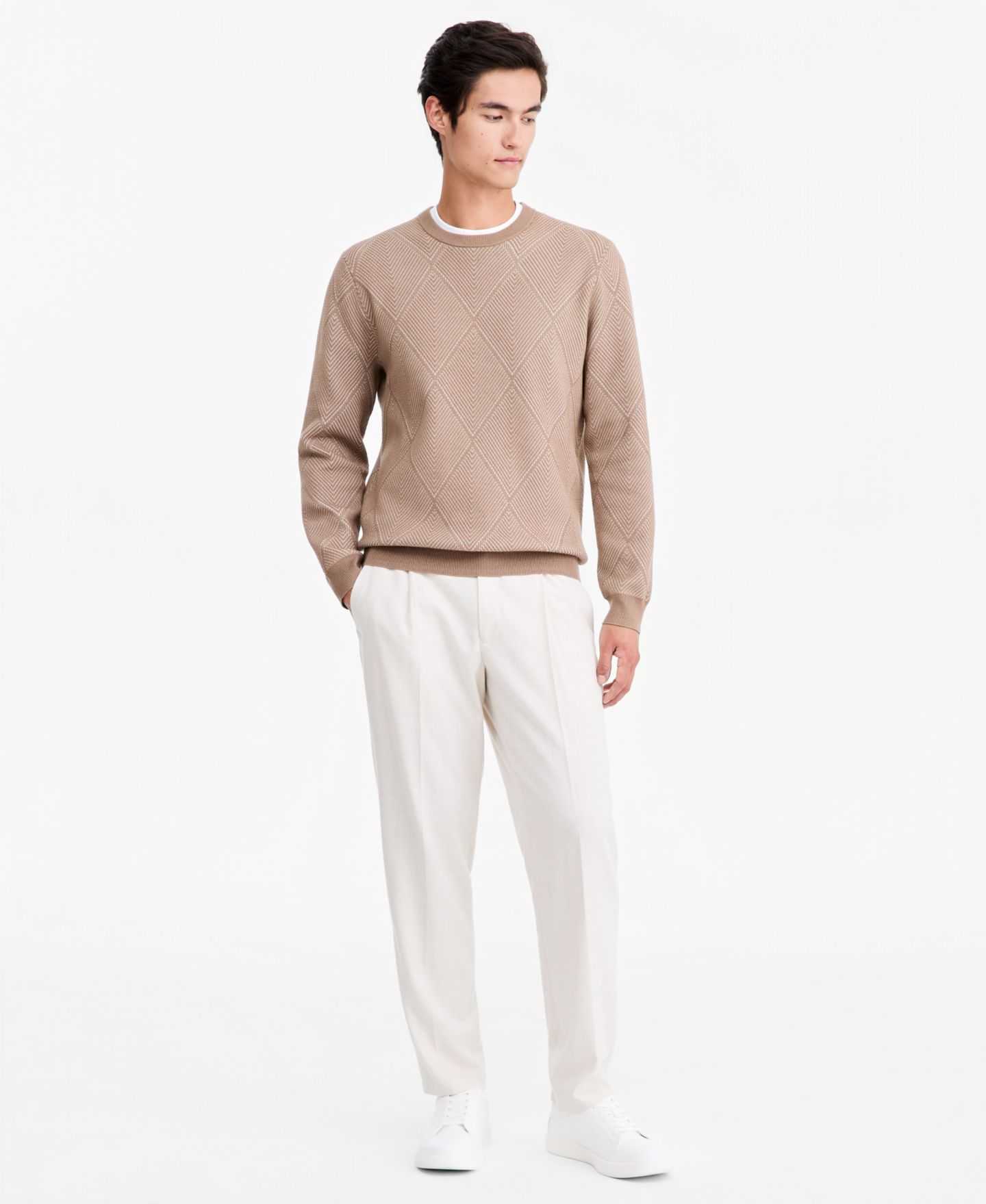 Мужской свитер Alfani Criss-Cross Jacquard Crewneck, цвет: Cracked Wa — фото 2