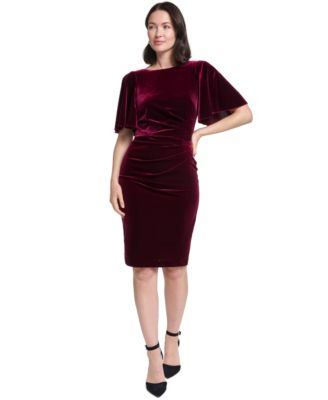 Petite Velvet Holiday Boat Neck Dress