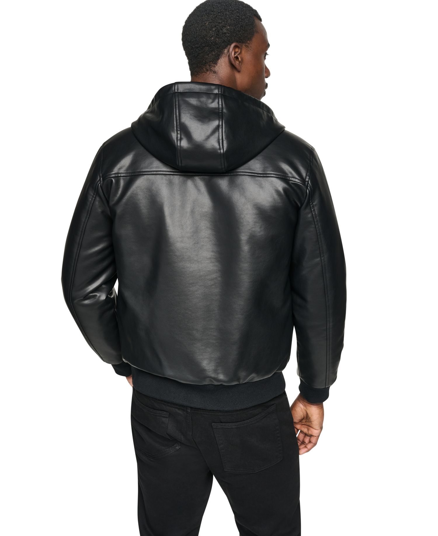 Men's Hooded Faux Leather Bomber Jacket