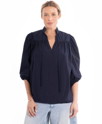 Women's Cotton Tie Neck 3/4 Sleeve Top