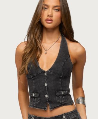 Women's Sashe Button Up Denim Halter Top