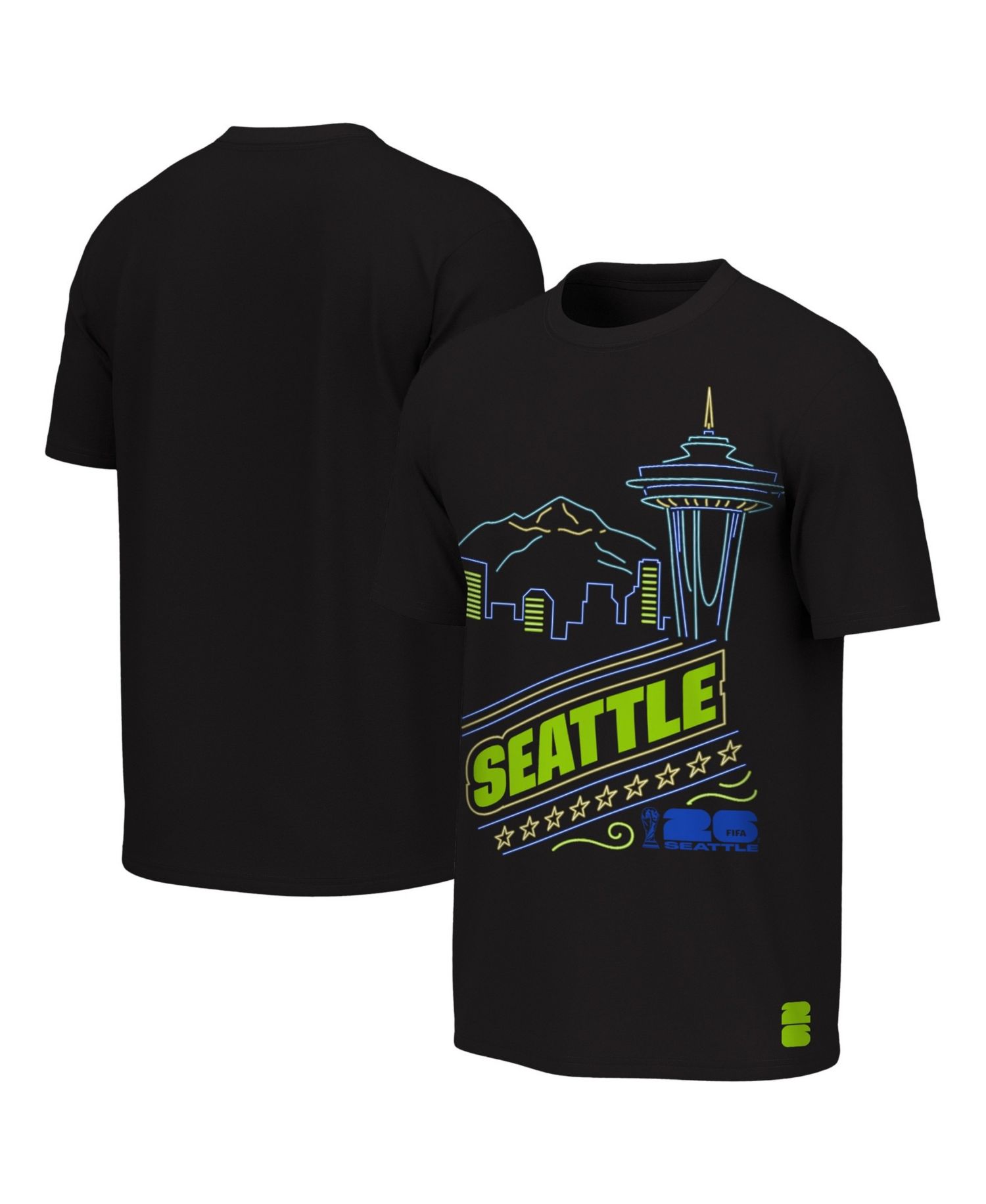 Big Boys and Girls Black FIFA World Cup 2026 Seattle Neon City Night T-Shirt