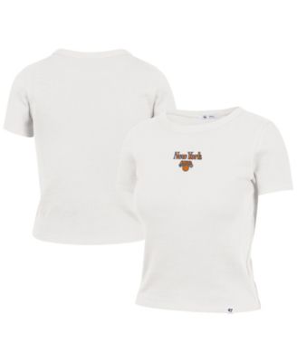 Women's Sand New York Knicks Straight Cut Baby Rib T-Shirt