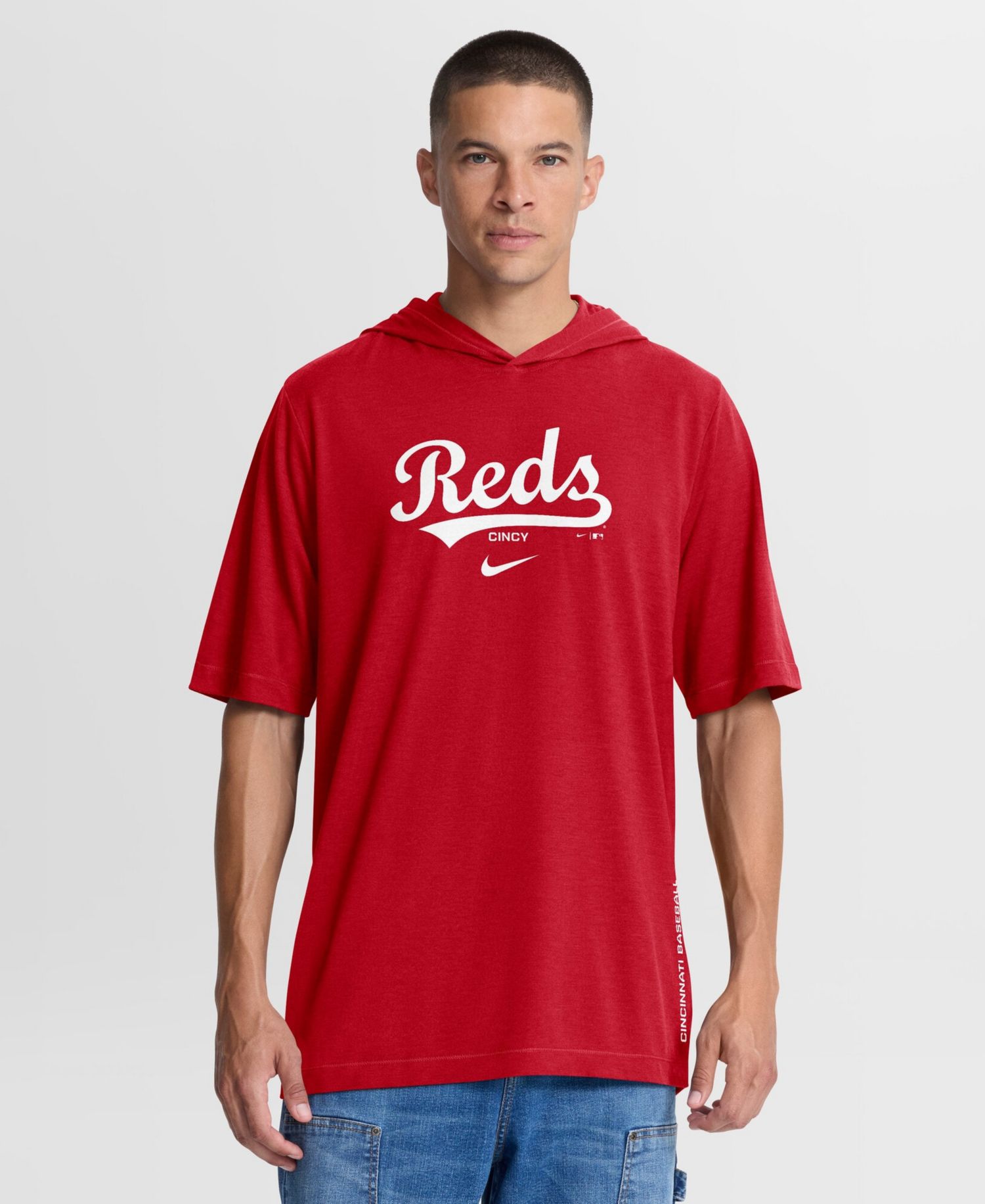 Men's Red Cincinnati Reds Arched Wordmark Tri-Blend Hooded T-Shirt