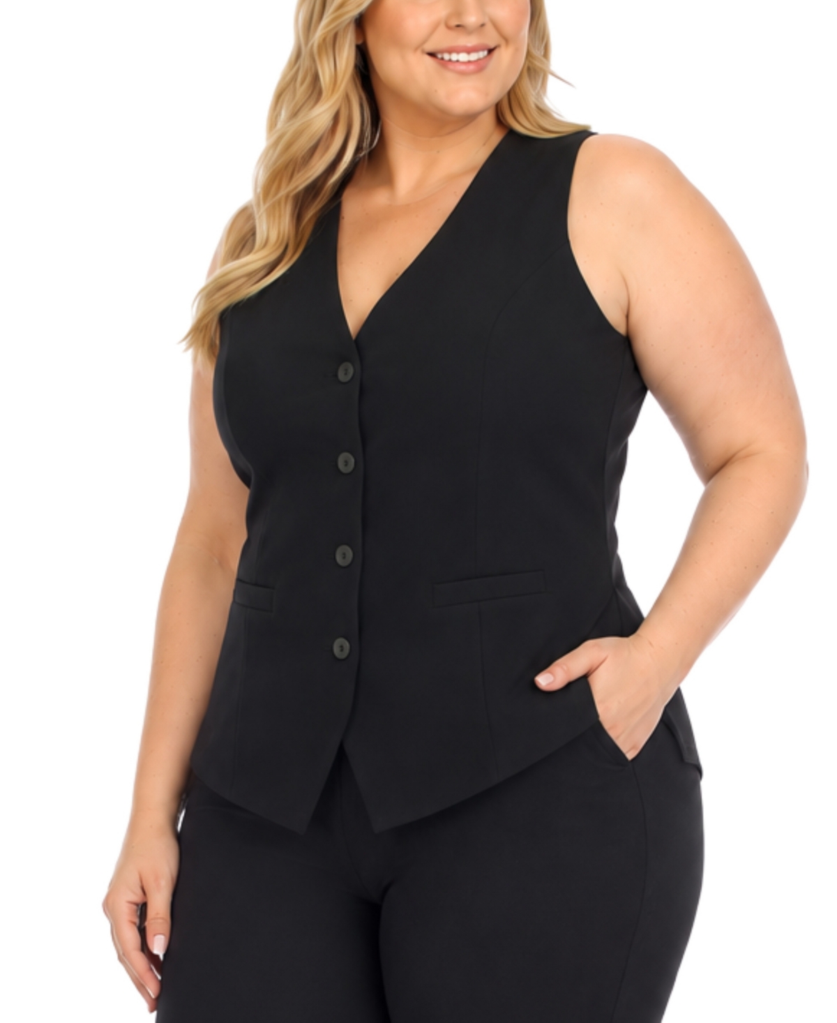 White Mark Plus Tailored Button Front Vest