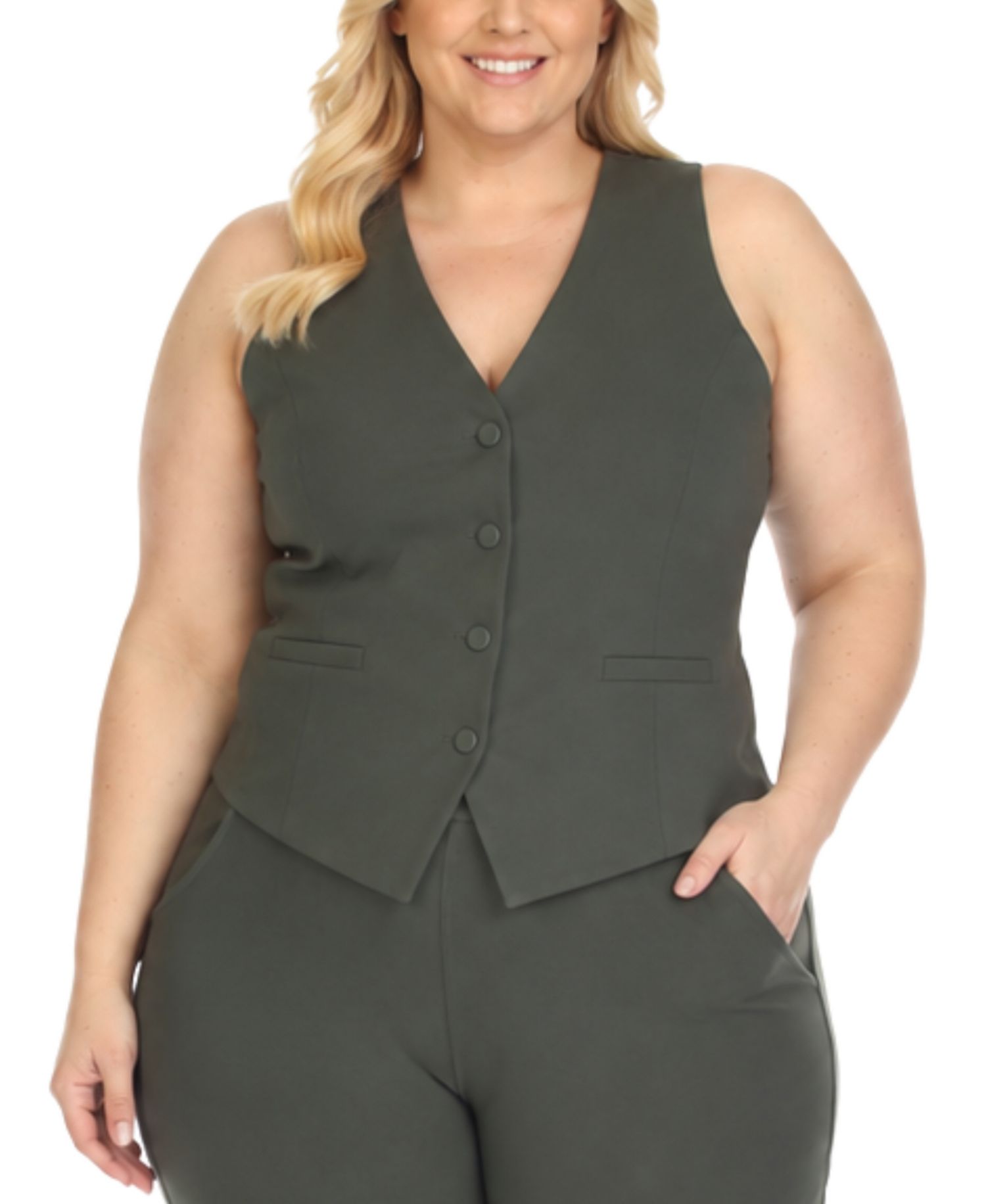 Plus Size Tailored Button Front Vest
