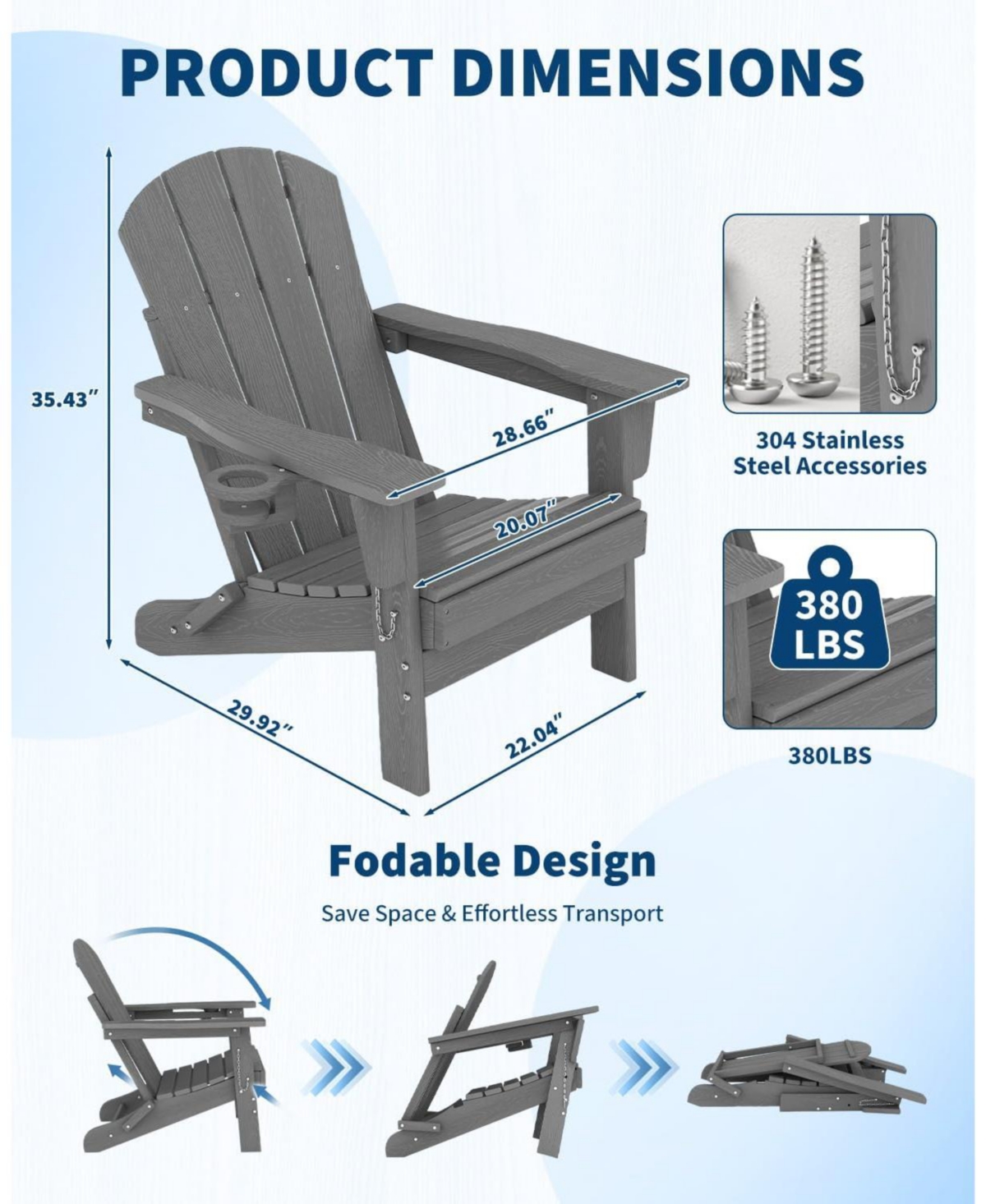 homfan 3-Piece Folding Adirondack Patio Set, 2 Chairs and 1 Small Table, Hdpe Outdoor Conversation Set for Patio, Deck, Garden and Fire Pit
