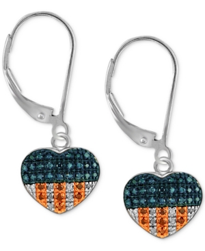 image of Sterling Silver Earrings, Red Diamond and Diamond Accent Flag Heart Earrings (1/3 ct. t.w.)