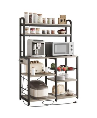 6-Tier Childs Storage Bookshelf with Power Outlet - Spacious Bookcase and Cabinet - Microwave Stand, Coffee Bar, Industrial Organizer